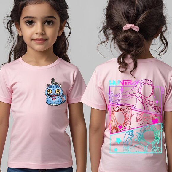 Kpop Demon Hunters Huntrix Derpy tiger holographic Style Graphic T-shirt Kids - Picture 4 of 6